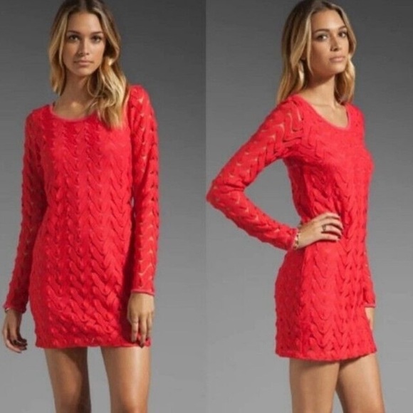 FREE PEOPLE Crochet Dress Mini Red Strawberry Long Sleeve Size Medium NWT - Picture 1 of 12